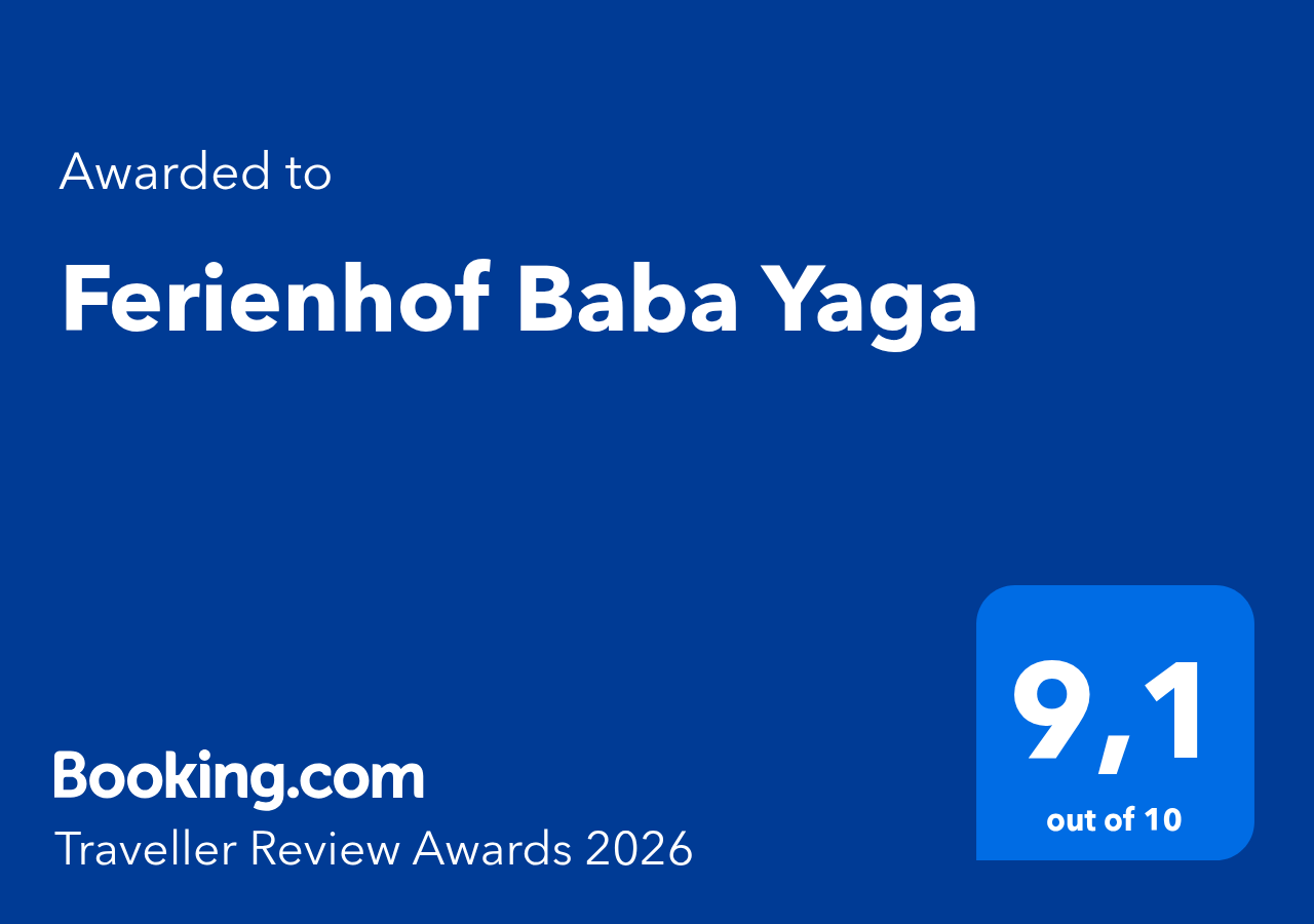 Auszeichnung für Ferienhof Baba Yaga, Bewertung 9,1 von 10, Booking.com 2026.